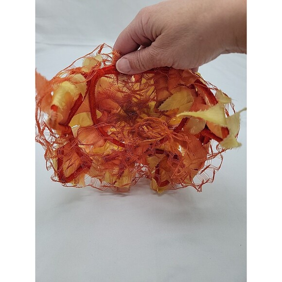 Womens Vintage 1950\'s Orange/Yellow Floral Velvet Hat main image 5